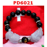 PD6021 : สร้อยข้อมือปี่เซียะหยกขาวคู่+หินลายมังกร