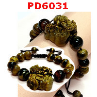 PD6031 : สร้อยข้อมือปี่เซียะคู่ หินไทเกอร์อายสร้อยเชือก