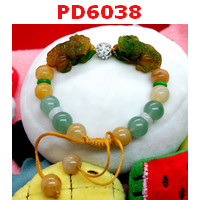 PD6038 : สร้อยข้อมือปี่เซียะคู่หยก 3 สี สร้อยเชือก