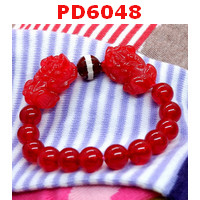 PD6048 : สร้อยข้อมือปี่เซียะคู่หินสีแดง+DZI