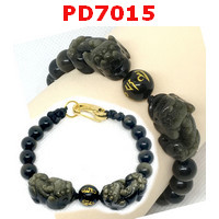 PD7015 : สร้อยข้อมือปี่เซียะคู่หินโกลเด้นอ๊อพซิเดียน สร้อยเชือกห่วงทอง