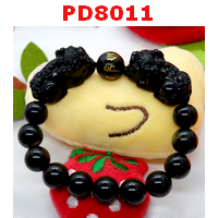 PD8011 : สร้อยข้อมือปี่เซียะคู่หินอ๊อบซิเดียนดำ