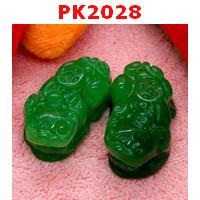 PK2028 : ปี่เซียะลายเหรียญหินสีเขียวสด คู่