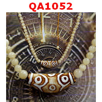 QA1052 : สร้อยคอหินทิเบต ลาย9 ตาร้อยด้วยหยกเหลือง
