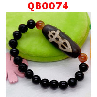 QB0074 : สร้อยข้อมือ DZI  ลายปี่เซียะ คาถาธิเบต