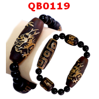 QB0119 : สร้อยข้อมือหินทิเบต 9 ตา มังกร และคาถาทิเบต