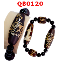 QB0120 : สร้อยข้อมือหินทิเบต เจ้าแม่กวนอิม, มังกร และคาถาทิเบต