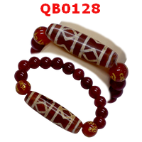 QB0128 : สร้อยข้อมือหินทิเบต  ลายวัชระ(คทาทอง)