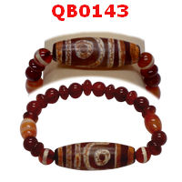 QB0143 : สร้อยข้อมือหินทิเบต  ลาย 2 ตา+หมอยา