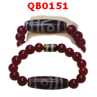 QB0151 : สร้อยข้อมือหินทิเบต  ลาย  2 ตา+2 เส้น