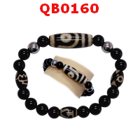QB0160 : สร้อยข้อมือหินทิเบต ลาย 2 ตา ลายหินเก่า