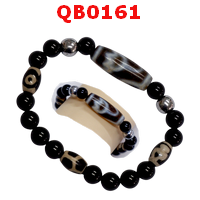 QB0161 : สร้อยข้อมือหินทิเบต ลายดอกบัว ลายหินเก่า