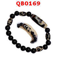 QB0169 : สร้อยข้อมือหินทิเบต ลายต้นโพธิ์ ลายหินเก่า