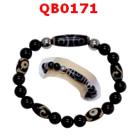 QB0171 : สร้อยข้อมือหินทิเบต ลาย 3 ตา ลายลึก