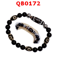 QB0172 : สร้อยข้อมือหินทิเบต ลาย 3 ตา ลายลึก
