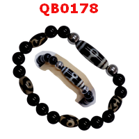 QB0178 : สร้อยข้อมือหินทิเบต ลายผู้สูงศักดิ์ ลายลึก