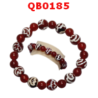 QB0185 : สร้อยข้อมือหินทิเบต ลายดอกบัว 10 เม็ด