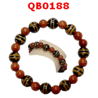 QB0188 : สร้อยข้อมือหินทิเบต  ลายเขี้ยวเสือคู่ 10 เม็ด