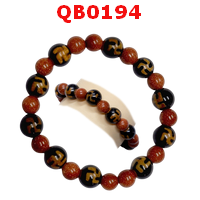 QB0194 : สร้อยข้อมือหินทิเบต  ลายสวัสดิกะ 10 เม็ด