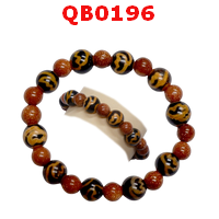 QB0196 : สร้อยข้อมือหินทิเบต  ลายดอกบัว 10 เม็ด