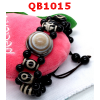 QB1015 : สร้อยข้อมือหินทิเบตหลายลาย เชือกถัก