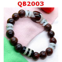 QB2003 : สร้อยข้อมือหินDZI เขี้ยวเสือ+2 เส้น