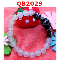 QB2029 : สร้อยข้อมือหินDZI  ดอกบัว 1 ตา และเขี้ยวเสือคู่