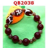 QB2038 : สร้อยข้อมือหินDZI  สวัสดิกะ เขี้ยวเสือและ กระดองเต่า