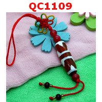 QC1109 : หินทิเบตแขวนมือถือ ลายเขี้ยวเสือคู่