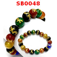 SB0048 : สร้อยข้อมือหินอะเกต 7 สี ลายมังกรทอง