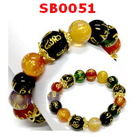 SB0051 : สร้อยข้อมือหินอะเกต 7 สี ลายคาถาทิเบต