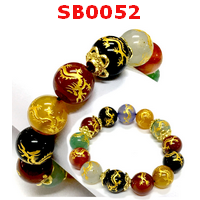 SB0052 : สร้อยข้อมือหินอะเกต 7 สี ลายมังกรทอง