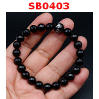 SB0403 : สร้อยข้อมือหินอะเกตดำ+คาถาทิเบต