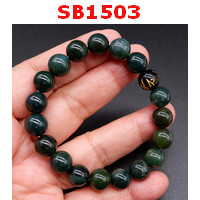 SB1503 : สร้อยข้อมือหินมอสอะเกต+หินคาถาทิเบต