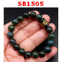 SB1505 : สร้อยข้อมือหินมอสอะเกต+หินคาถาทิเบต