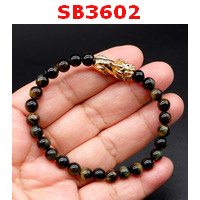 SB3602 : สร้อยข้อมือหินกรีนไทเกอร์+ปี่เซียะสีทอง