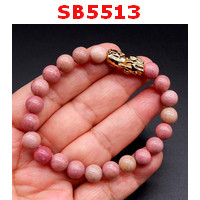 สร้อยข้อมือโรโดไน้ท์+ปี่เซียะสีทอง สร้อยข้อมือโรโดไน้ท์ Rhodonite ขนาด 8 มม. ร้อยกับปี่เซียะสีทอง เสริมโชคลาภและดึงดูดเงินทองเข้้ามา